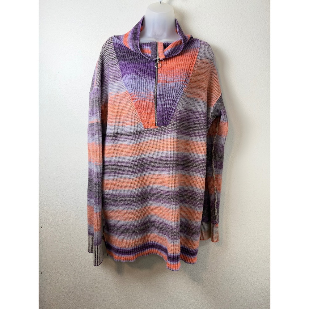 Anthropologie Daily Practice Franconia Half Zip Sweater Tunic Small Purple Strpe